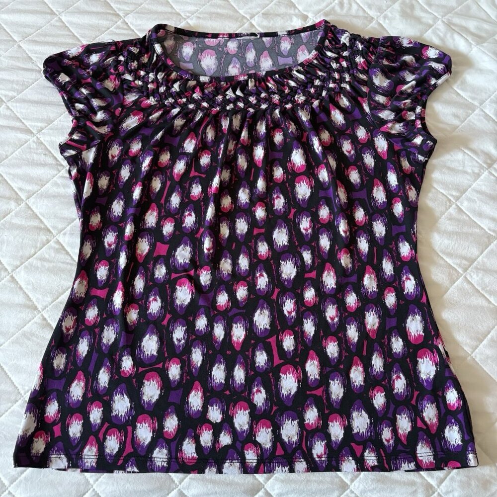 Womens Size Medium Purple‎ Short Sleeve Blouse Peasant Officecore Corporate Goth